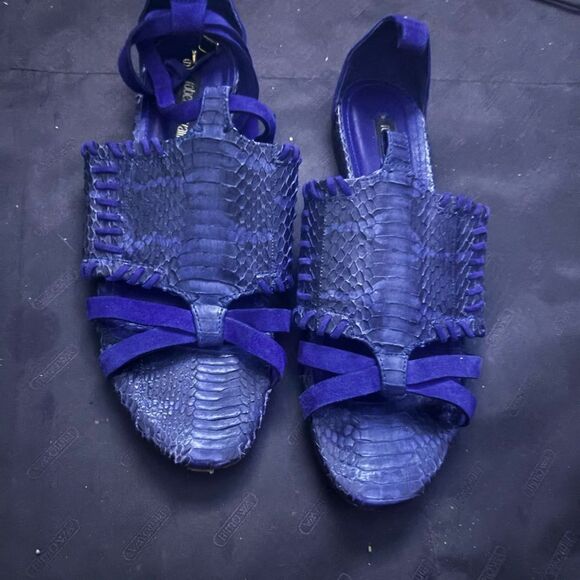 Roberto cavalli special edition flats snakeskin pattern shoes open toe sandals - Picture 1 of 9